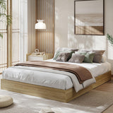 Garvee Queen Size Wood Platform Bed Frame Without Headboard, Wood Slat Support, Modern Minimalist Style, Fully Floor-Standing, Easy Assembly, Natural Wood Color - Burlywood