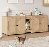 Garvee Large Cat Litter Box Enclosure Furniture with Rattan Door, Double Litter Cabinet for Two Cats, 55.1", Wood, Rattan Door