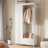 Garvee Modern Armoire Wardrobe Closet Wood Metal Frame Clothes Storage Organizer Double Closed Doors Bedroom Furniture Small Spaces White