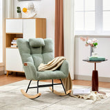 Garvee Nursery Rocking Chair, 300Lb Glider Chair with Wood Legs, Teddy Upholstered, High Backrest for Living Room Bedroom Nursery, Beige - 355J-Green