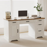 Garvee 58 in Farmhouse Home Desk with File Cabinet, Wooden Office Desk for Work, Study, White - White