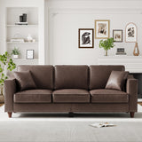 Garvee 3-Seater Sofa Couch with 2 Throw Pillows, Faux Leather, Wide Armrests, Deep Seats, Wood Legs, Living Room, Office, 85 Inches, Dark Brown - Dark Brown