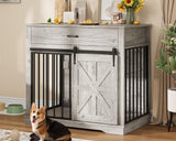 Garvee 37.8" W Dog Crate Furniture for Small Medium Dogs, 2-in-1 Iron-Wood Fusion, Indoor Side End Table, Grey