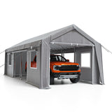 Garvee 10'x20' Heavy Duty Carport with Roll-Up Ventilated Windows & Doors, Height Adjustable Portable Garage for Car, Truck, Boat, Grey