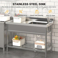 Garvee 47"W x 20"D x 37"H Stainless Steel Utility Sink - Free Standing Single Bowl with Cold & Hot Water Faucet for Kitchen, Laundry Room, Restaurant, Garage, Garden