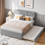 Garvee Queen Size Bed Frame with Trundle, Upholstered Platform Bed Frame with Headboard, Twin Trundle, Wood Slat Support, Bedroom, Living Room, Guest Room, Neutral Color - Grey