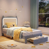 Garvee Kids Twin Bed Frame with Storage Drawer & Cat Headboard, Upholstered Princess Platform Bed, Blue & White, Sturdy Wood Slats, No Box Spring Needed - Blue, Drawer