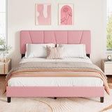 Garvee Full Size Upholstered Platform Bed Frame for Girls with Adjustable Headboard, Kids Bed, Noise-Free, Easy Assembly, No Box Spring Needed, Linen Fabric, Geometric Design - Pink