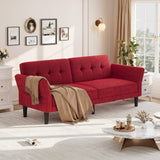 Garvee 89" Futon Sofa Bed With Adjustable Backrest & Armrest For Living Room Bedroom Apartment, Red, Modern Convertible Sleeper Couch