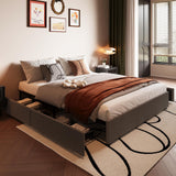 Garvee Queen Size Platform Bed Frame With 4 Storage Drawers, Linen Fabric Upholstered, Noise Free, Easy Assembly, Dark Grey - Dark Gray (Ys188-5)