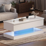 Garvee 47.2 Inch Large Lift Top Coffee Table High Glossy LED Storage Table with APP Control for Living Room White 47.2"l*19.29"w*17.72"h - White
