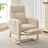 Garvee Rocking Chair Nursery Nursing Rocking Chairs with Foot Rest High Backrest Solid Wood Base Upholstered Lounge Chair - Wooden Legs Teddy Velvet | Beige