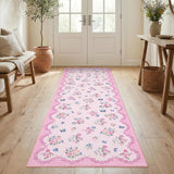 Garvee Floral Runner Non Slip 2x6 Washable Kitchen Rug Pink Vintage Soft Thin Low Pile Carpet for Bedroom Entryway