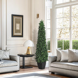 Garvee Boxwood Tower Artificial Plant 5FT, Weather-Resistant, Indoor/Outdoor Decor, Realistic Green, 2 Pieces