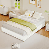 Garvee Queen Cloud Bed Frame Corduroy Soft Fabric Low Bed Frame Solid Wood Legs Queen Size White - White