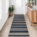 Garvee Modern Runner Rugs for Hallway 2x6 Navy Blue Non-Slip Striped Jute Carpet Runner Indoor Outdoor