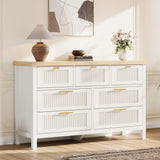 Garvee Fluted 7 Drawer Dresser Mid Century Modern Wooden Clothes Storage Cabinet for Bedroom Living Room 47.4'' Wide White - White