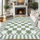 Garvee Washable Checkered Area Rug 5x7, Sage Green Non Slip Low Pile Faux Wool Rug, Soft Modern Checkerboard Carpet for Living Room Bedroom Dining Room, Easy Clean