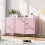 Garvee Pink Dresser for Bedroom, Modern 6 Drawer Chest with Gold Handles, Wood Storage Cabinet for Living Room, Hallway, Entryway, 56.3x18.1x34.3 in