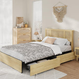 Garvee Queen Bed Frame with Natural Rattan Headboard, Sturdy Metal Base, Boho Style, Spacious Storage, No Box Spring Needed, Neutral Color
