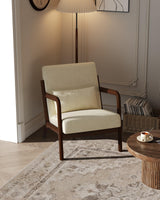 Garvee Mid-Century Chenille Accent Chair with Lumbar Pillow for Living Room Bedroom Office, Solid Wood Frame, Beige - Beige-Chenille