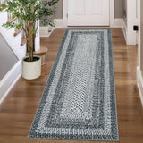 Garvee 2' x 6' Boho Kitchen Runner Rug, Washable Non-Slip Low-Pile Braided-Print Carpet for Hallway, Entryway & Laundry Room, Brown