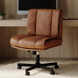 Garvee 360° Swivel Criss Cross Legged Chair, Armless Wide Office Chair with PU-Leather, Adjustable Back & Height for Desk, Vanity, Bedroom, Home Office, Brown - Brown
