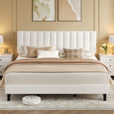 Garvee King Size Velvet Upholstered Platform Bed With Adjustable Tufted Headboard For Bedroom, White, King Size - White