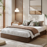 Garvee Wood Platform Bed Frame Walnut Wood California King Modern Minimalist Floor-Standing No Headboard Easy Assembly - Walnut Wood