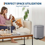 Garvee 12L Stainless Steel Bathroom Waste Bin with Soft-Close Lid, Foot Pedal, Fingerprint-Resistant Finish, Grey, Compact Oval Design - Grey
