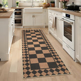 Garvee 2' x 6' Easy Jute Indoor Outdoor Runner Rug, Washable Non-Slip Low-Pile Checkerboard Rug for Hallway, Kitchen, Entryway & Patio, Black & Brown