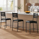 Garvee Bar Stools Set of 2 Wooden Barstools Faux Leather Upholstered Bar Chair with Back & Footrest Counter Height Kitchen Island Black