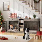 Garvee Dog Crate Furniture for 2 Dogs with Storage and Feeding Bowls Indoor Double Dog Crate TV Stand Small Medium Dogs Grey - Grey