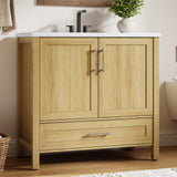 Garvee 36" Bathroom Vanity with Sink, Freestanding Wood Cabinet, Natural Wood, Soft-Closing Doors, Large Storage Drawer, Easy Assembly - Natural Wood