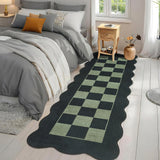 Garvee 2' x 6' Scalloped Checkerboard Runner Rug, Washable Non-Slip Low-Pile Geometric Rug for Hallway, Kitchen & Entryway, Black & Green