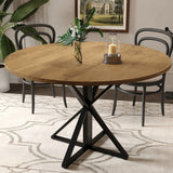 Garvee 47" Round Dining Table Wood Top Heavy-Duty Metal Pedestal 4-Piece Split-Top Kitchen Table Brown - Brown