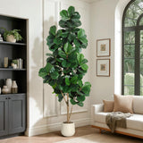 Garvee 7 Ft Fiddle Leaf Fig Tree Artificial with 141 Leaves in 9 In White Planter Pot for Indoor Home Office Decor - With White Planter