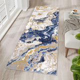 Garvee Abstract Blue 2x8 Modern Marble Runner Rug, Washable Non Slip Kitchen Hallway Runner