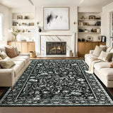 Garvee Large Area Rugs 8x10 Black Washable Non Slip Botanical Floral Vintage Low Pile Carpet for Living Room Bedroom Dining Room Nursery Office - Black