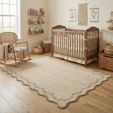 Garvee 4' x 6' Jute Scalloped Area Rug, Washable Low-Pile Botanical Farmhouse Rug for Living Room, Bedroom, Nursery & Dining Room