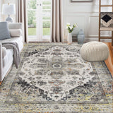 Garvee Area Rug 5x7 Vintage Rug Floral Farmhouse Entryway Rug Machine Washable Small Rug for Bedroom Living Room Nursery Kids Playroom Boho Floor Rug Small Area Rug for Entry Way, Grey - Grey