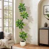 Garvee Artificial Fiddle Leaf Fig Tree 180cm with White Pot, Realistic UV Resistant Leaves, Indoor Outdoor Decor - White Basin