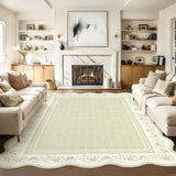 Garvee Scalloped Washable Rug 9x12 Non Slip Neutral Beige Floral Accent Carpet for Living Room Bedroom Nursery - Beige