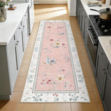 Garvee Washable 2x6 Kitchen Rugs Floral Soft Non Slip Hallway Runners Stain Resistant Low Pile Area Rug Pink