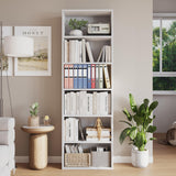 Garvee Tall Wooden Bookcase Dresser with 6 Open Shelves, Rustic Industrial Style, Floor Standing Storage, 63.3"H, Engineered Wood - White