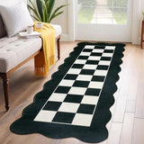 Garvee 2' x 6' Scalloped Checkerboard Runner Rug, Washable Non-Slip Low-Pile Geometric Rug for Hallway, Kitchen & Entryway, Black & White