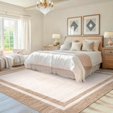 Garvee Living Room Area Rug 8x10 Washable Modern Solid Border Throw Carpet Beige Non Slip Low Pile Stain Resistant - Border 1 - Beige