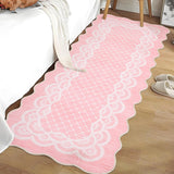 Garvee Scalloped Pink 2x6 Washable Rugs, Kitchen Runner Rug Non-Slip Bordered Bedside Rug for Laundry Room Bedroom Living Room