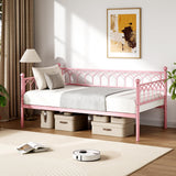 Garvee Twin Size Daybed Sofa Bed Frame with Metal Steel Slat Support Heavy Duty Metal Bed Frame for Small Spaces Living Room Bedroom Apartment Pink - Pale Pink