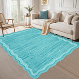 Garvee Scalloped Washable Rugs 8x10 Living Room Rug Teal Non-Slip Stain-Resistant Low Pile Soft Modern Carpet